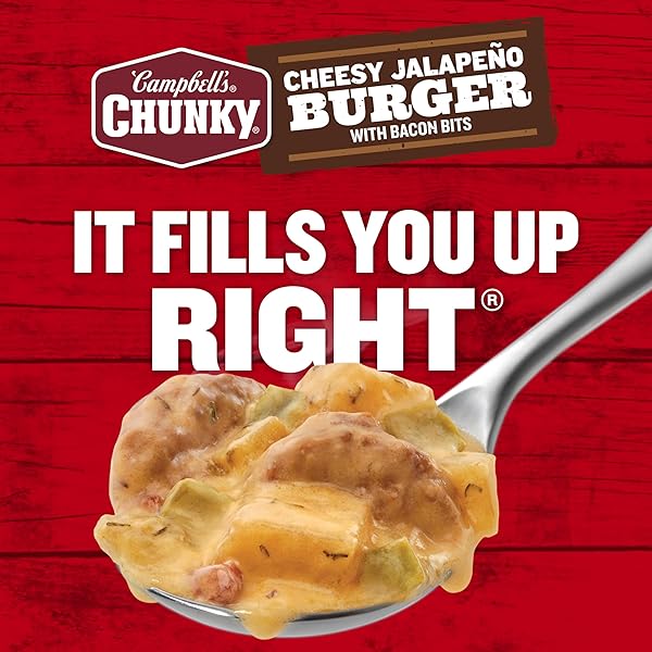 CAMPBELL’S CHUNKY SOUP, CHEESY JALAPEÑO BURGER WITH BACON BITS, 18.8 OZ CAN