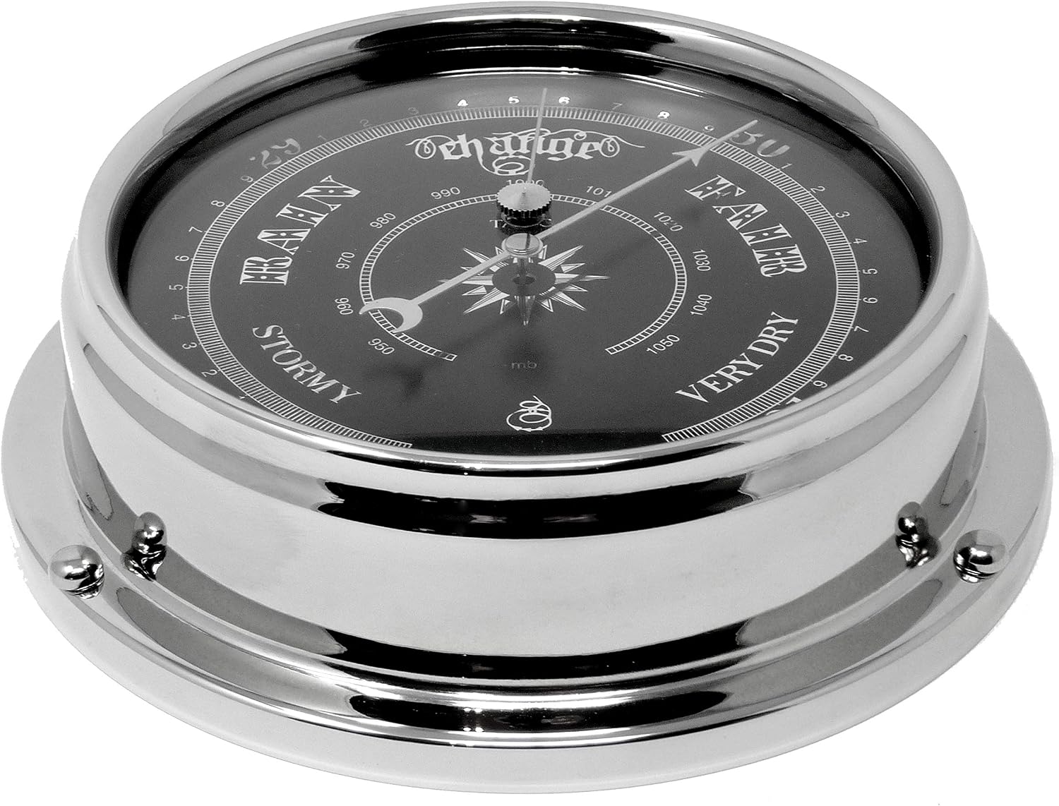 Tabic Prestige Traditional Barometer in Chrome with a Jet Black mirrored aluminium Dial - Image 4
