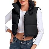 Cityork Women's Cropped Puffer Vest Sleeveless High Stand Collar Crop Outerwear Zip Up Warm Padded Gilet