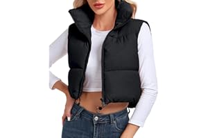 Cityork Women's Cropped Puffer Vest Sleeveless High Stand Collar Cute Outerwear Lightweight Zip Up Warm Padded Gilet