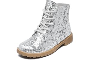 CCVON Girls Glitter Ankle Boots Side Zipper Combat Shoes with Lace Up for Toddler/Little Kid/Big Kid