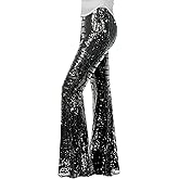 Nawgut Sequin Flare Pants Sparkly Glitter High Waisted Bell Bottom Trousers Disco Party Clubwear for Women