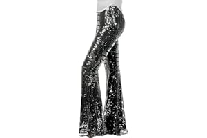 Nawgut Sequin Flare Pants Sparkly Glitter High Waisted Bell Bottom Trousers Disco Party Clubwear for Women