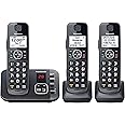 Panasonic DECT 6.0 Expandable Cordless Phone System with Answering Machine and Call Blocking - 3 Handsets - KX-TGE633M (Metallic Black)