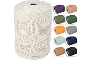 Blisstime Macrame Cord 3mm X 500 Yards Natural Cotton Macrame Rope 4 Strand Twisted Cotton Cord Soft Undyed Cotton Rope for Wall Hangings, Plant Hangers, Crafts, Knitting, Decorative Projects