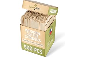 WOODABLE 5.5 Inch Wooden Coffee Stirrers, 500 Count, Disposable & Compostable Wood Coffee Stick Stirrers | Eco-Friendly, Sustainable, Organic, Biodegradable, Vegan-Friendly Coffee Station Supplies
