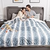WOOMER Heated Blanket King Size 100" x 90", Electric Blanket with Dual Controls, 0.5-12 Hours Timer & 10 Heating Levels, ETL Certified, Blue White Flowers Patterns Faux Fur & Sherpa, Machine Washable