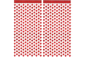 Mosoan 2 Pieces Red Heart Foil Fringe Curtains - 3.3 FT x 6.6 FT Red Heart Streamer for Valentines Party Decorations - Red Fringe Backdrop for Valentines Decor Birthday Wedding Baby Shower
