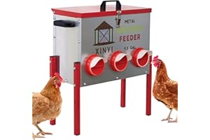 XINYI 9.3 Gallon Automatic Chicken Feeder, 6 Ports Gallon Chick Feeder No Waste with Adjustable Legs, Rodent Proof & Weatherproof Metal Raised Poultry Feeder