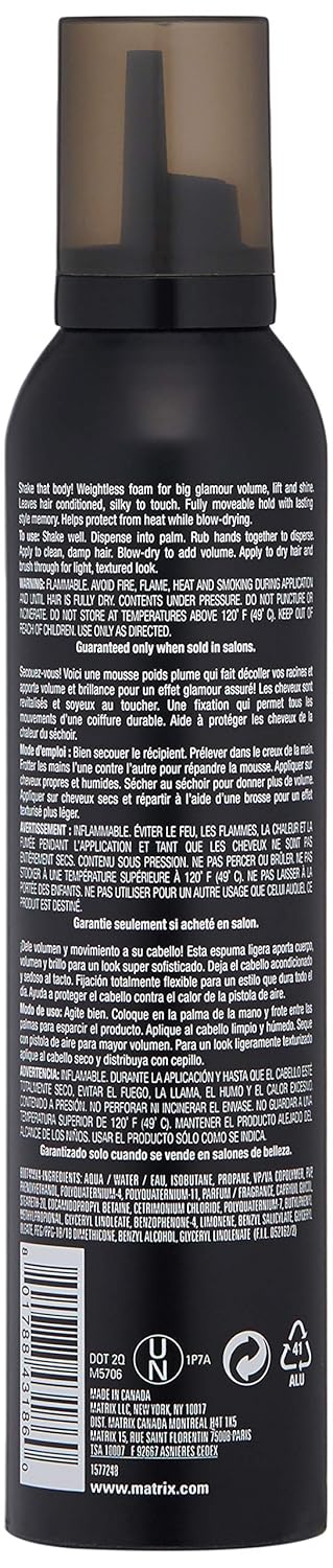 MATRIX Vavoom Height of Glam Volumizing Foam | Weightless Foam For Volumizing Lift & Shine | Medium Hold | For All Hair Types | 9 Oz.: Premium Beauty