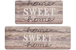 ROSMARUS Sweet Home Kitchen Rug Set 2 Pieces, Cushioned Anti-Fatigue Kitchen Floor Mats Waterproof Easy to Clean Comfort Standing Kitchen Mat Set (Gray)