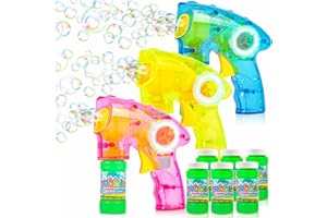 ArtCreativity Friction Powered Light Up Bubble Blaster Gun Set of 3 (No Batteries Needed) Includes LED Bubbles Guns and 6 Bottles Fluid, Outdoor, Indoor Fun Gift Idea, Summer Party Favors
