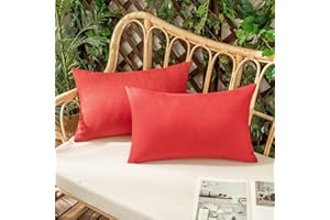 Woaboy Set of 2 Red Christmas Outdoor Waterproof Throw Pillow Covers Decorative Farmhouse Linen Pillowcases Solid Cushion Cases for Patio Tent Balcony Couch Sofa Livingroom 12x20 inch