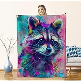 Raccoon Flannel Throw Blanket for Kids & Adults, Colorful Raccoon Decor, 60" x 50" Soft & Warm