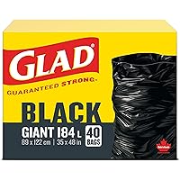 Glad Black Garbage Bags - Giant 184 Litres - 40 Trash Bags, Made in Canada of Global Components