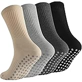 Horuru Non Slip Grip Socks for Men Women Crew Grippy Socks for Hospital Pilates Yoga,Gifts for Seniors Elderly