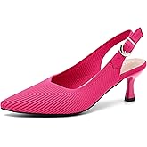 fereshte Women's Slingback Kitten Heels Pointed Toe Knit Pumps Slip On Dress Shoes