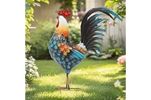 Autodaya 32" Metal Rooster Decor, Outdoor Garden Statues, Metal Chicken Sculpture for Backyard Patio Kitchen Decor
