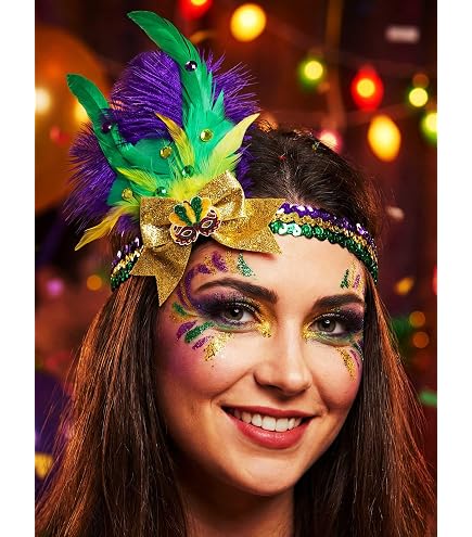 Amazon.com: HZEYN Mardi Gras Feather Headband Glitter Mask  display picture 3