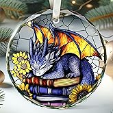 TEEBIM Dragon Ornament for Book Lover - Dragon Books Christmas Ornaments - Dragons Gifts for Women Men Lovers, Gifts for Book Lovers - Glass Christmas Tree Books Ornament 2025