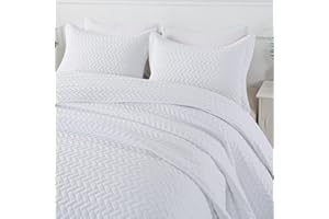 DOWNCOOL White King Quilt Bedding Set with 2 Pillow Cases - 3 Pieces King Size Quilt Set - Lightweight Soft Bedspread Coverlet Bed Cover for All Season - King Quilt Sets(106"x96")