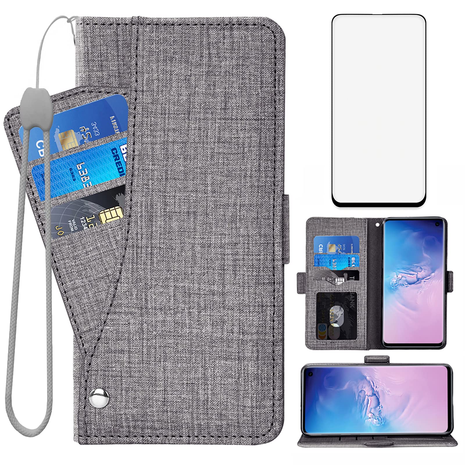 Asuwish Compatible with Samsung Galaxy S10e Wallet Case Tempered Glass Screen Protector and Leather Flip Cover Card Holder Cell Accessories Phone Cases for Glaxay S 10e Gaxaly 10se Galaxies Se10 Black