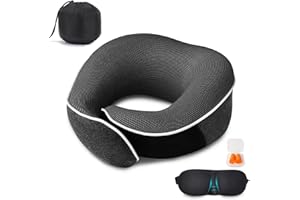 MILADO Neck Pillow for Travel, Airplane Memory Foam Plane Pillow Adjustable 12-18", Lightweight Breathable Flight Pillow with Pouch, Office & Car Use, Durable Washable Fabric Dark Grey