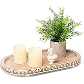 HPC Decor 15in Oval Tray for Home Decor - Brown Wood Beaded Tray - Decorative Serving Tray,Rustic Farmhouse Wooden Trays for Vintage Centerpiece,Kitchen Counter,Living Room Decor,Coffee Table Decor.
