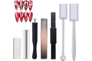 JERCLITY 7 Pcs Cat Eye Magnet for Nails Double-Head Nail Magnetic Stick Multi-Function Magnet Board Square Thickened Cat Eye Strong Magnet Plate Nail Magnet Tool Set for Cat Eye Gel Polish Nail Art