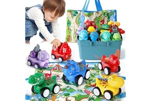 Kiddiworld Car Toys for 1 Year Old Boy Gifts, 10PCS Mini Pull-Back Dinosaur Trucks for Toddler Age 1-2, Baby Toys 12-18 Months with Playmat Storage Box, 1st Christmas Birthday Gifts for One Year Old