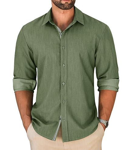 MAPICK Mens Untucked Dress Shirt Stretch Wrinkle Free Button Down Shirt Long Sleeve Business Casual Lightweight Denim Texture : Clothing, Shoes & Jewelry