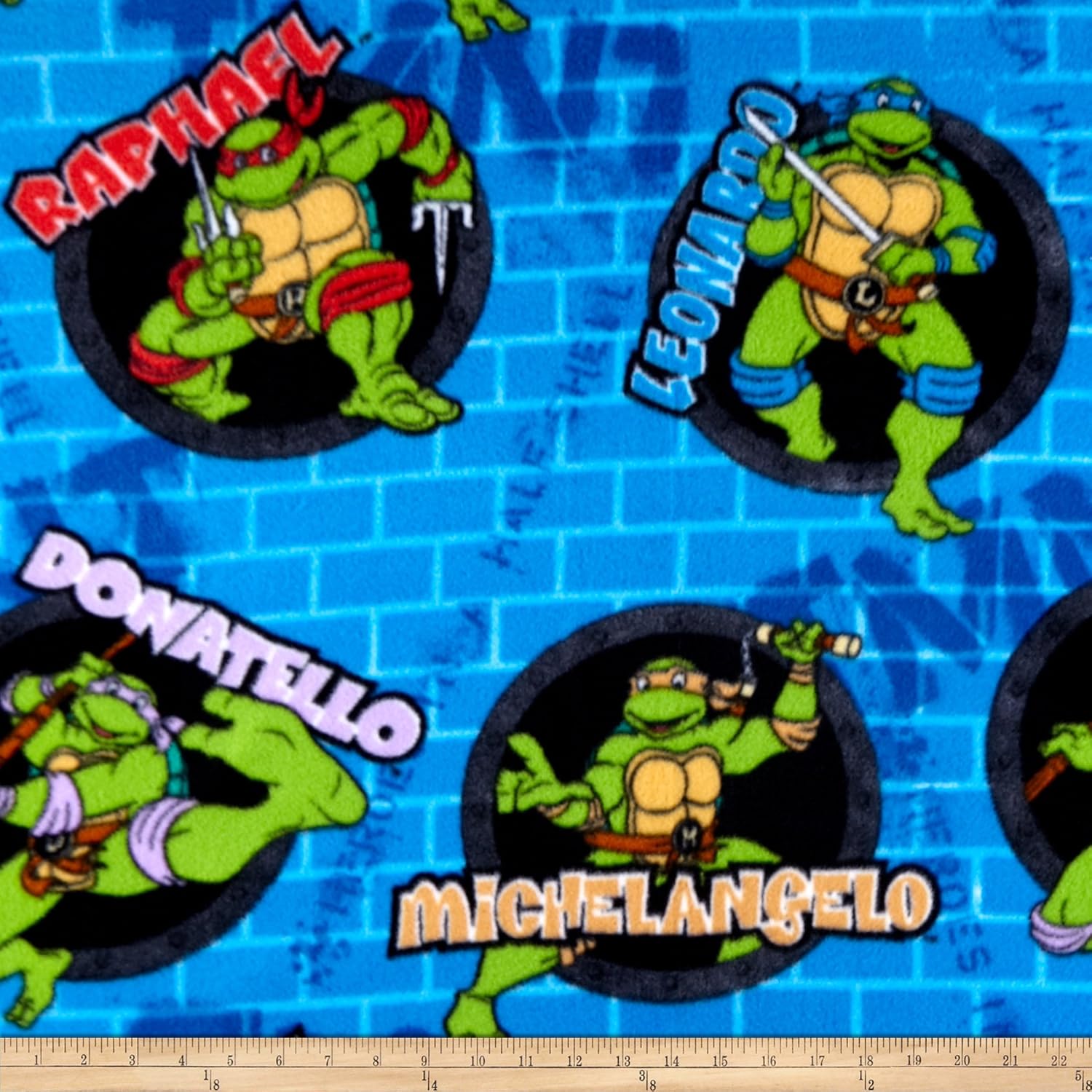 Springs Creative Products Nickelodeon TMNT Fleece Turtle Power Sewer Holes And Names Blue Fabric by the Yard