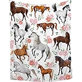 Horse Gifts for Girls Women Throw Blanket - Ultra Soft & Plush, Lightweight & Cozy, Breathable Horse Flower Bed Blanket - Animal Lovers, 40"x50" - Kids/Throw Size