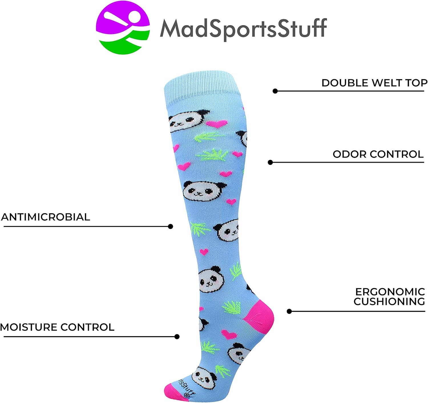MadSportsStuff Happy Panda Bear Socks Over The Calf Length : Clothing