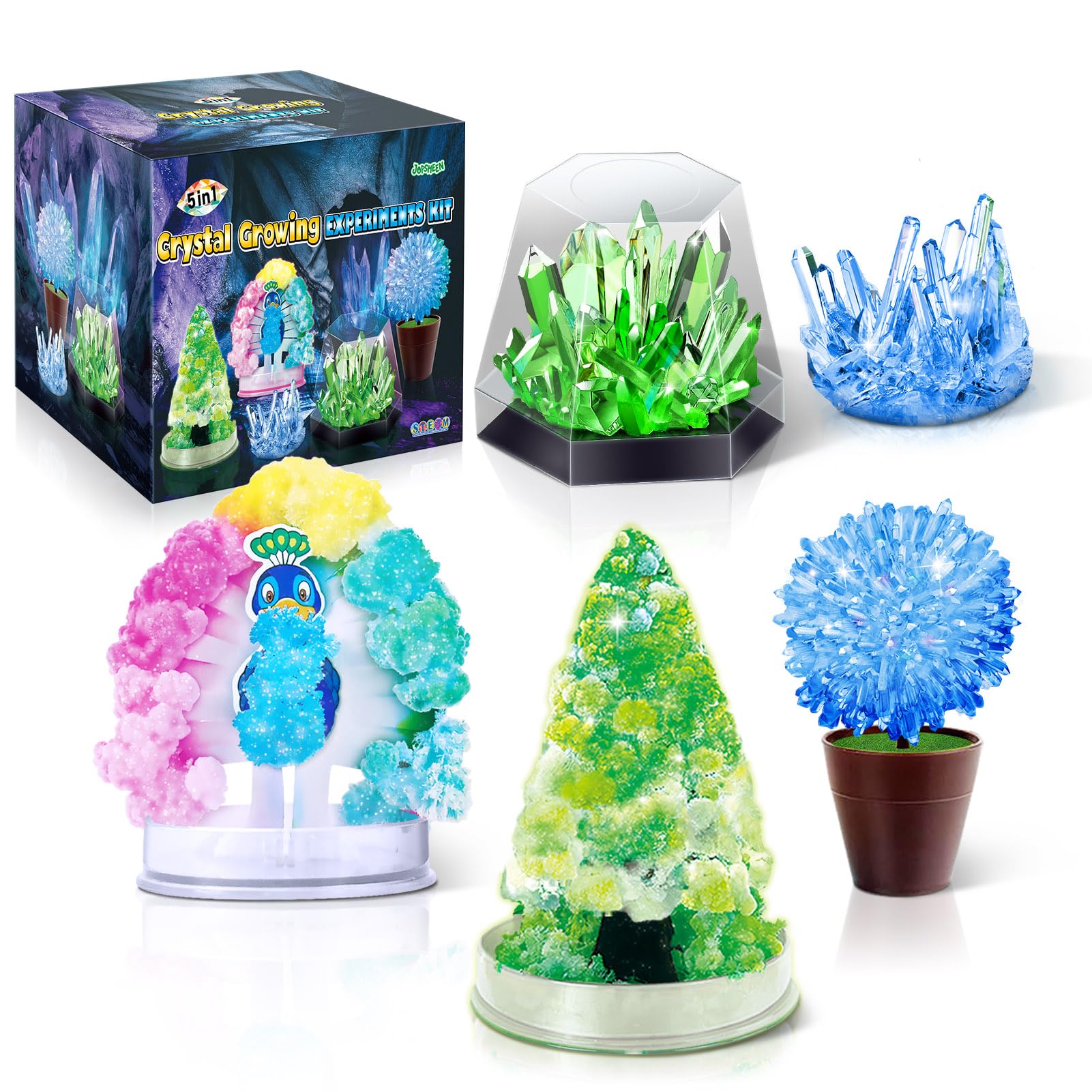 JOPSHEEN Crystal Growing Kit, Experiment Science Kits for Kids, Science Projects STEM Activities Gifts for Boys & Girls, Learning & Educational Toy for Kids, Grow 5 Vibrant Crystals Making Kit