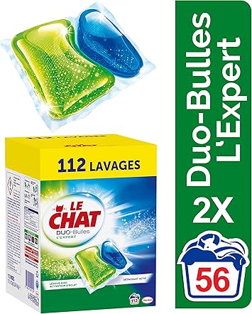 Le Chat Lexpert Duo Bulles Lessive En Capsules 112 Lavages 2 X 56 Capsules