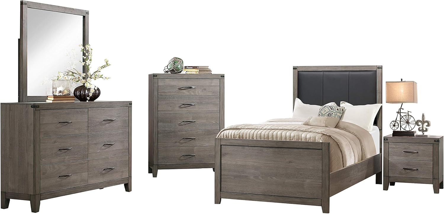 Amazon Com Wademan Industrial 5pc Bedroom Set Full Bed Dresser Mirror Nightstand Chest In Grey Furniture Decor