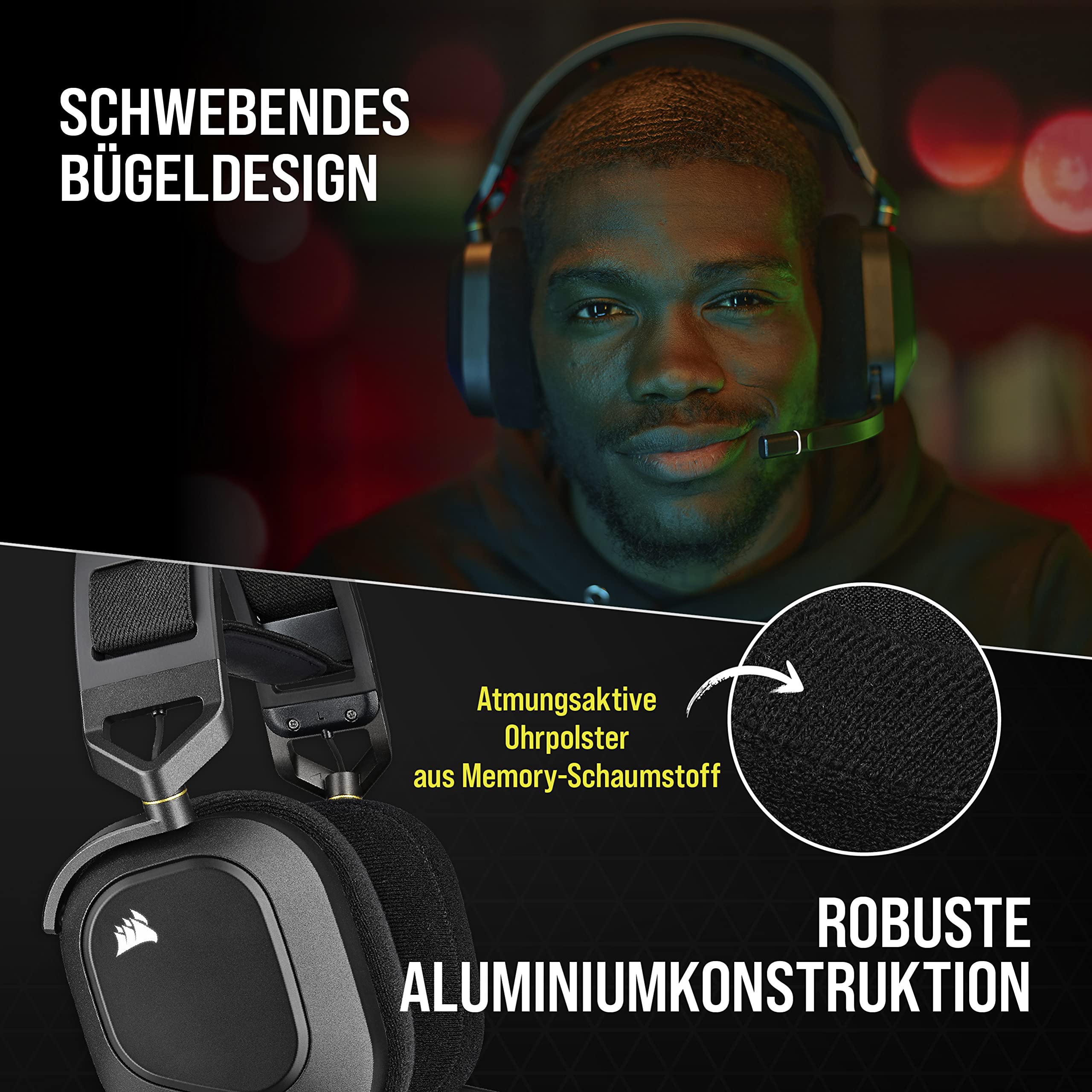 Corsair HS80 RGB Wireless Multiplattform-Gaming-Headset - Dolby Atmos - Omnidirektionales Mikrofon - iCUE-Kompatibel - PC, Mac, PS5, PS4 - Carbon 5