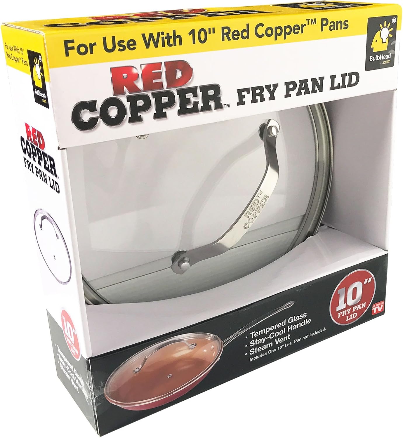 BulbHead 11778 Red Copper 10” Round Lid, Vented Tempered Glass, 1, Clear