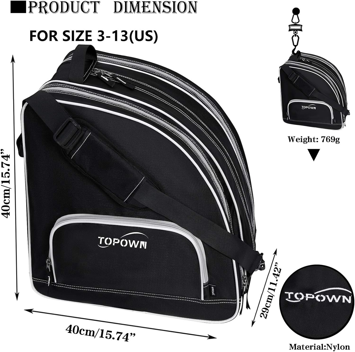 TOPOWN Ice Skate Bag Roller Skates Bag for Men Inline Skate Bag for Women Roller Skate Bag Premium Black Ice Skate Bag Rose Red Rollerblades Bag : Sports & Outdoors