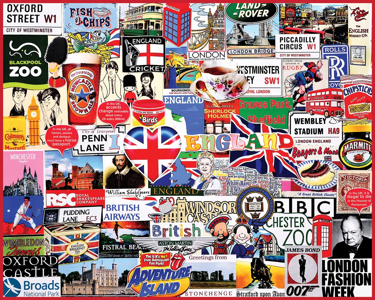 White Mountain 1000 Piece Jigsaw Puzzle British Landmarks Collage Puzzles with Large Pieces for Adults and Family 24"x30" – I Love England