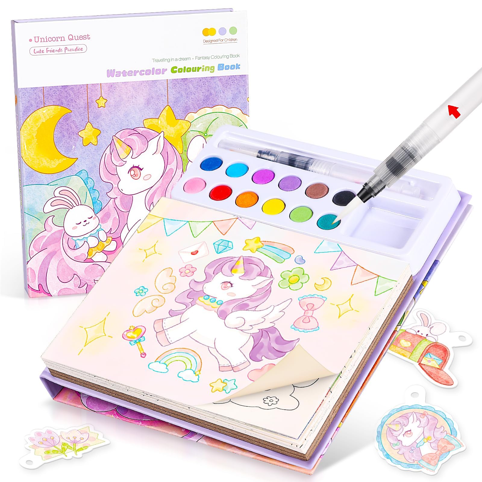Accevo Paint with Water Coloring Books for Toddlers, Unicorn Theme Mess Free Watercolor Painting Papers for Kids Water Color Paint Kit Art and Craft Toys Birthday Christmas Gift for Ages 3-5, 4-8