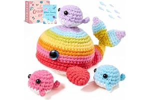 MAGIMUSE Whale Crochet Kit for Beginners, Crochet Starter Kits for Adults Amigurumi Craft Knitting Crochet Animals Kits w Step-by-Step Video Tutorials, Whale Family(40%+ Yarn)