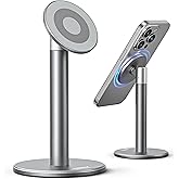 Nulaxy Magnetic Full Aluminum Cell Phone Stand for MagSafe with Metal Ring, 360 Rotating Phone Stand for Desk, Office Desk Accessories, Adjustable Phone Holder Compatible with All Phones, Gray