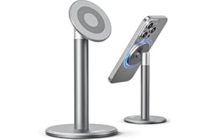 Nulaxy Magnetic Full Aluminum Cell Phone Stand for MagSafe with Metal Ring, 360 Rotating Phone Stand for Desk, Office Desk Accessories, Adjustable Phone Holder Compatible with All Phones, Gray