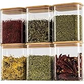 D2scrma 37oz Rectangle Airtight Glass Storage Containers with Bamboo Lids (Set of 6), Square Food Storage Jar, Pantry Organizers for Cereal, Nuts, Snacks and Coffee beans (with Black Lable)