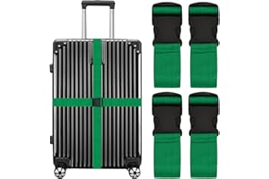 LEEHOOM Luggage Straps for Suitcases Travel Belt Suitcase Strap, Heavy Duty with Quick-Release Buckle Suitcase Safe Belt with Name Card, Bright Color Adjustable Luggage Belts, 4 Pack, Grass Green