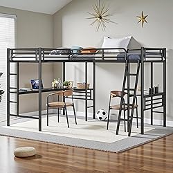 INCLAKE Twin Size L-Shaped Loft Bed with 2 Built-in