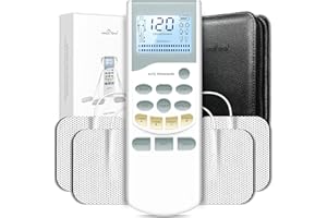 Easy@Home TENS Unit Muscle Stimulator Massager - More Pulse Intensity Range, Rechargeable Battery and Backlit LCD Display - P