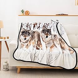 Northwest Winter Wolves Raschel Throw